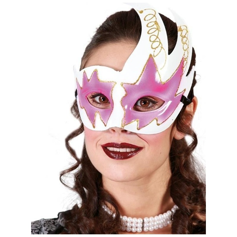 Antifaz blanco morado desigual