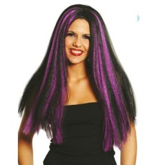 Peluca bruja negra mechon morado 4552 8434077045527
