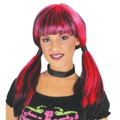 peluca bruja coletas mechas rosas dracu laura