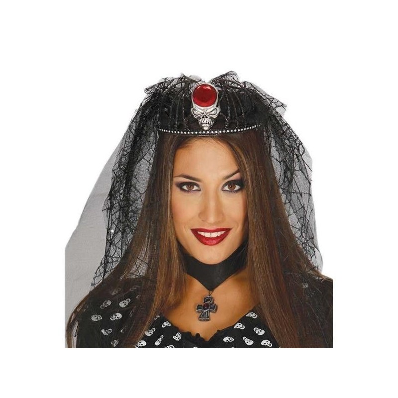 Diadema calavera negra con velo