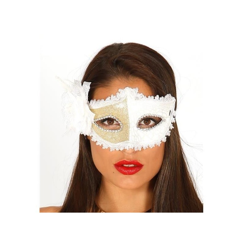 Antifaz veneciano decorado blanco con