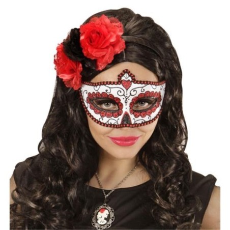 antifaz dia de los muertos azul y glitter negro