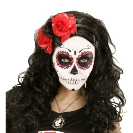 diadema 3 rosas rojas negras con purpurina catrina