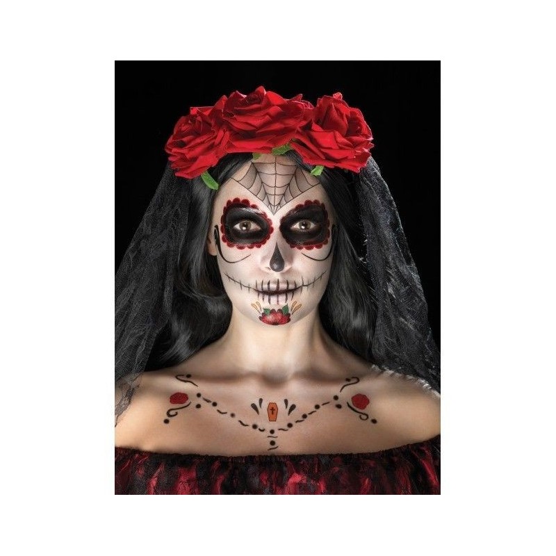 Kit katrina rojo maquillaje gemas y tatuaje
