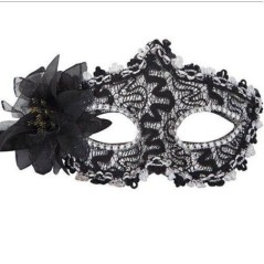 antifaz veneciano plata con puntilla y flor