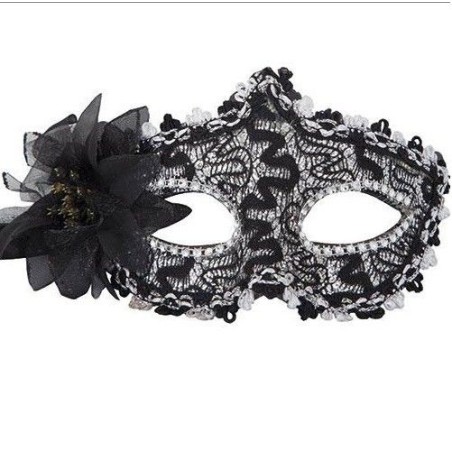 antifaz veneciano plata con puntilla y flor
