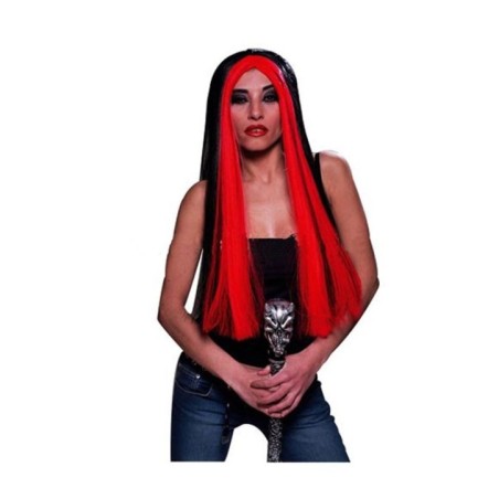 peluca bruja negra con mechon rojo