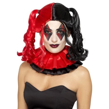 peluca coletas roja y negra similar harley quinn
