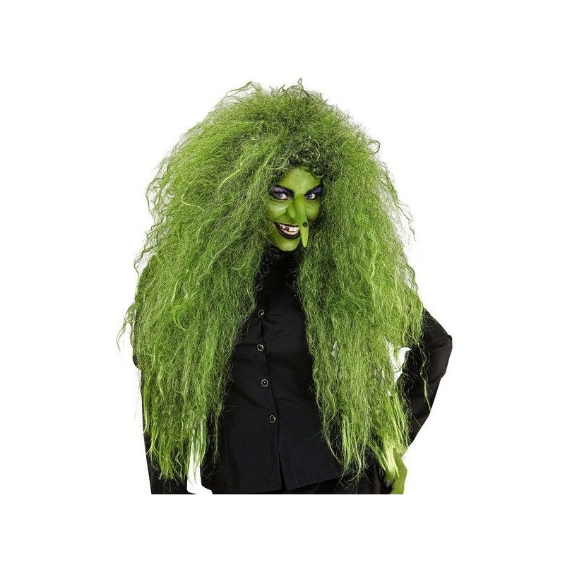 Peluca bruja verde larga cardada