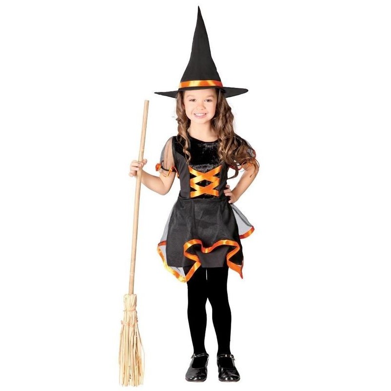 DISFRAZ BRUJITA INFANTIL TALLAS NEGRA NARANJA TALLAS