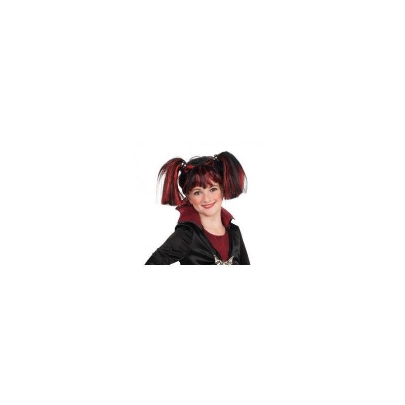 Peluca morena mechas rojas con 2 coletas gotica