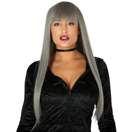 peluca canosa gris con flequillo bruja o fantasma