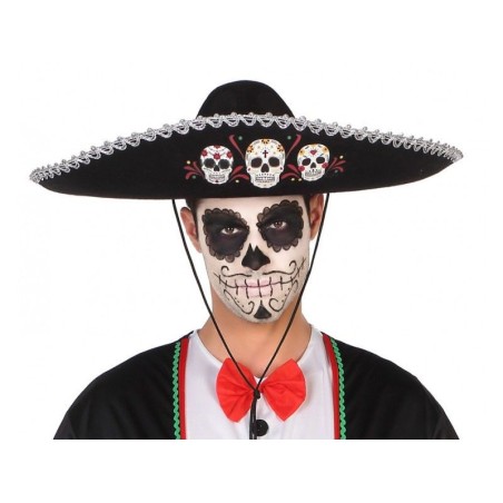 sombrero mejicano dia de muertos con calaveras