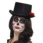 Sombrero chistera negra dia de los muertos con rosa