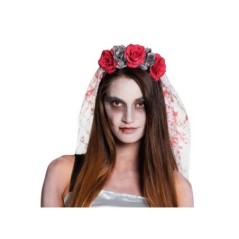 velo de novia cadaver con flores y sangre