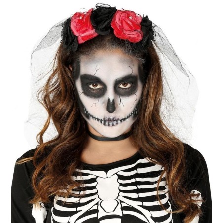 diadema catrina flores rojas y negras