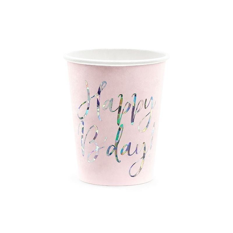 Vasos cumpleaños rosas 6 uds