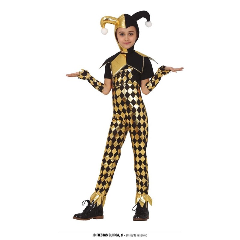 Disfraz arlequina mono color oro infantil