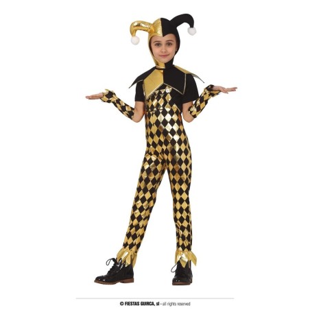 disfraz arlequina mono color oro infantil