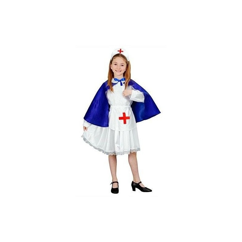 Disfraz enfermera blanca con capa  azul niña