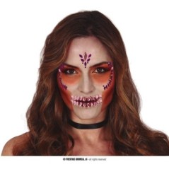 joyas faciales adhesivas calavera rosa y lila