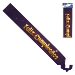 banda feliz cumpleanos morada letras 3d oro