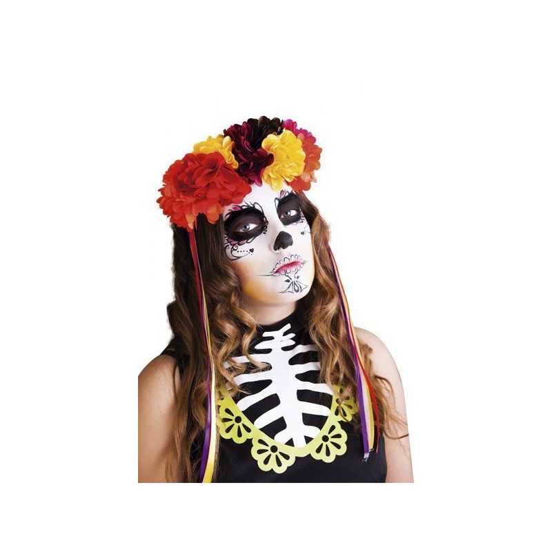 Diadema Katrina rosas colores dia de muertos