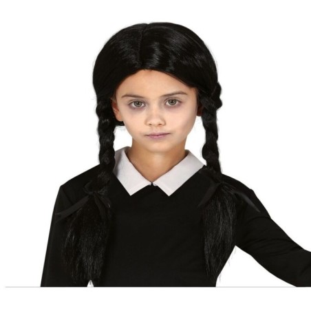 peluca negra con trenzas miercoles infantil