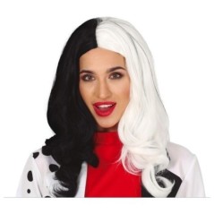 peluca mitad negra y blanca cruela
