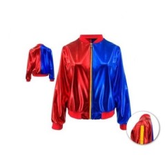 cazadora azul y roja metalizada harley quinn para mujer tallas