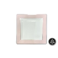 plato rosa cuadrado 23 cm 6 uds