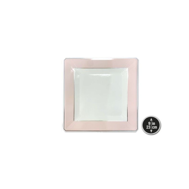 Plato rosa cuadrado 23 cm 6 uds