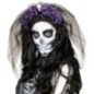 Diadema 6 violetas rojas con calavera y velo catrina