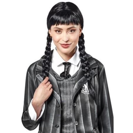 peluca miercoles addams adulto original con flequillo