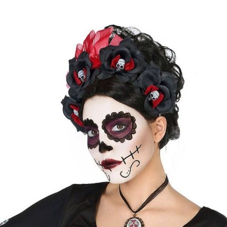 diadema calaveras mejicana con rosas negras