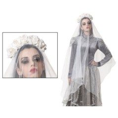 diadema flores blancas y velo novia cadaver