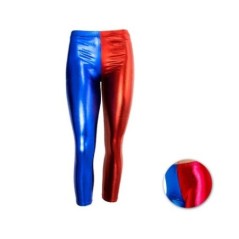 leggins metalizados azul y rojo arlequina peligrosa mujer