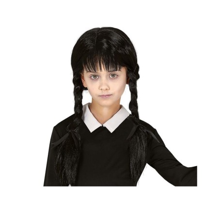 peluca trenzas negras con flequillo infantil
