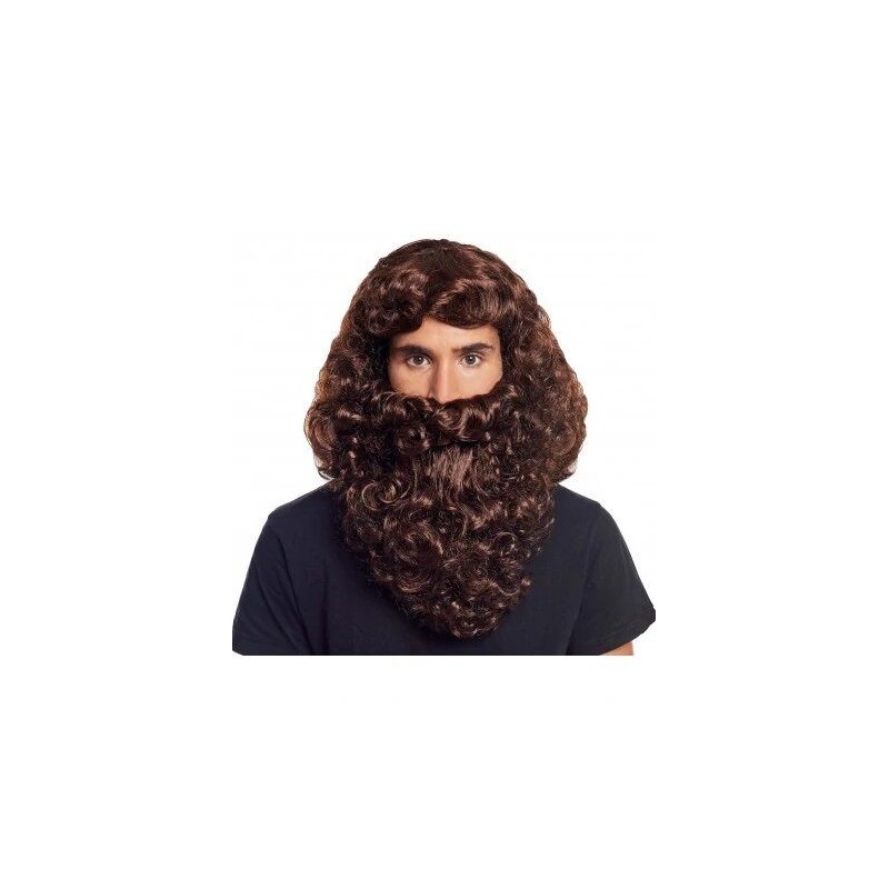 Peluca con barba Castaña para rey mago Gaspar