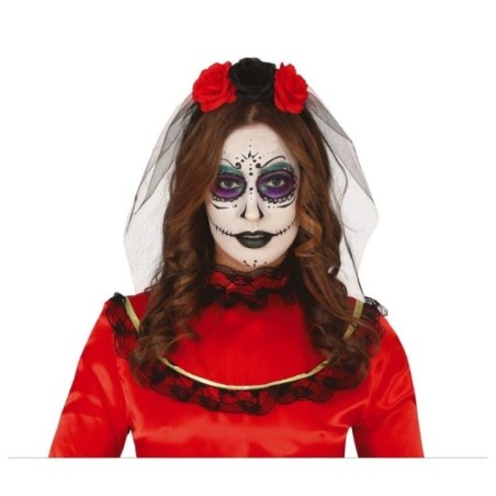 diadema flores catrina infantil con velo