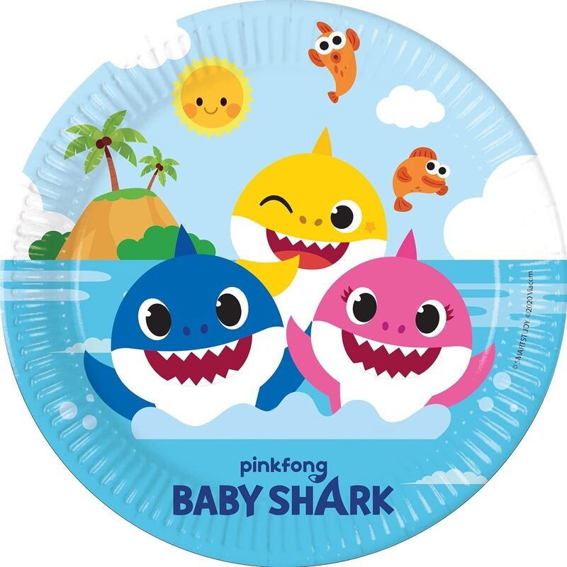 Platos de papel Baby Shark 23cm 8 unidades