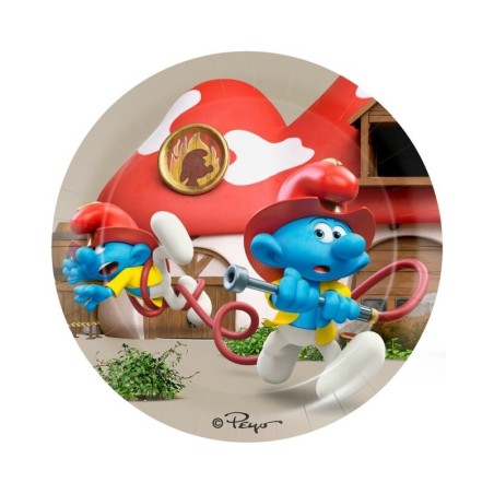 platos los pitufos cumplenos 8 uds 23 cm