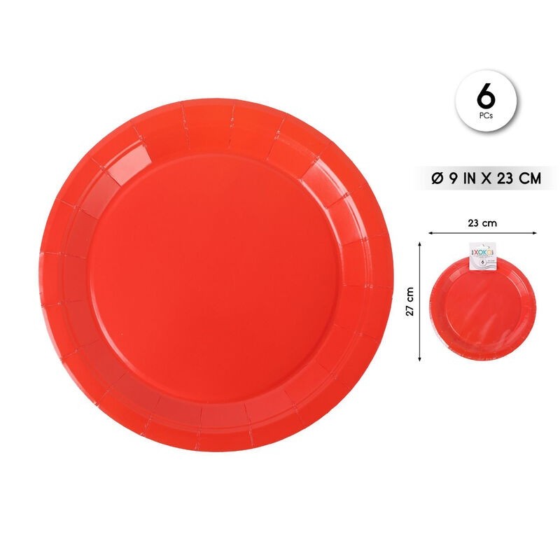 Platos rojos cumpleaños 6 uds 23 cm