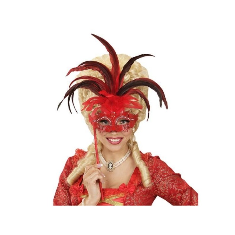 Mascara veneciana con palo roja decorada marquesa