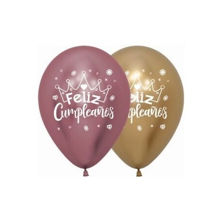 Globos reflex feliz cumpleaños 12 uds oro rosado 7703340175546 R12 CUMRC