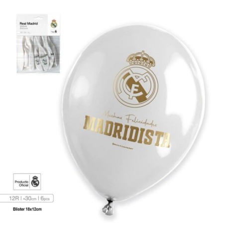 Globos blancos Felicidades madridista Real Madrid oficial 6 uds 30 cm 8447196122190 RM12219EF
