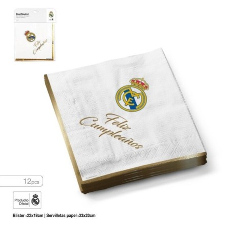 Servilletas Real Madrid oficial blanco oro 12 uds 33 cm 8447196340297 RM34029EF