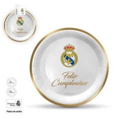 Platos Real Madrid oficial cumpleaños blanco oro 8 uds 18 cm 8447196340785 RM34078EF