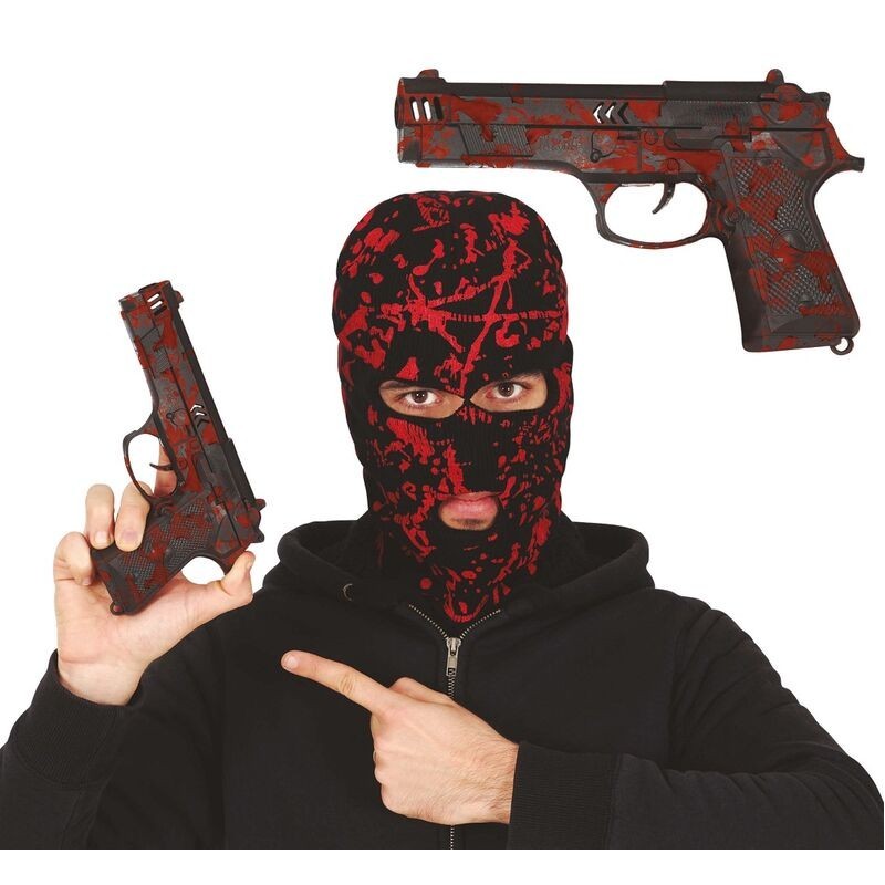 Pistola negra con sangre de juguete 22 cm