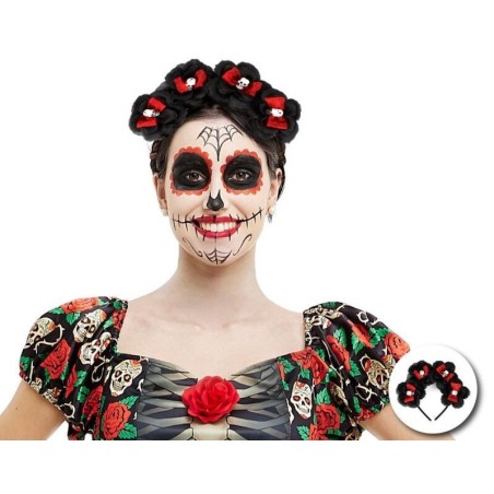 Diadema catrina rosas negras y rojas calaveras 8433584717576 71757